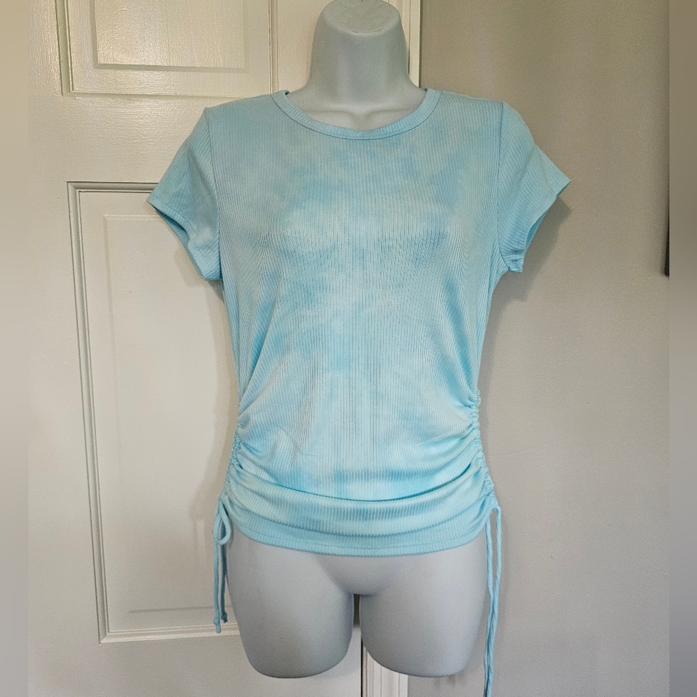Heart Hips Sky Blue Ruched Short Sleeve Top